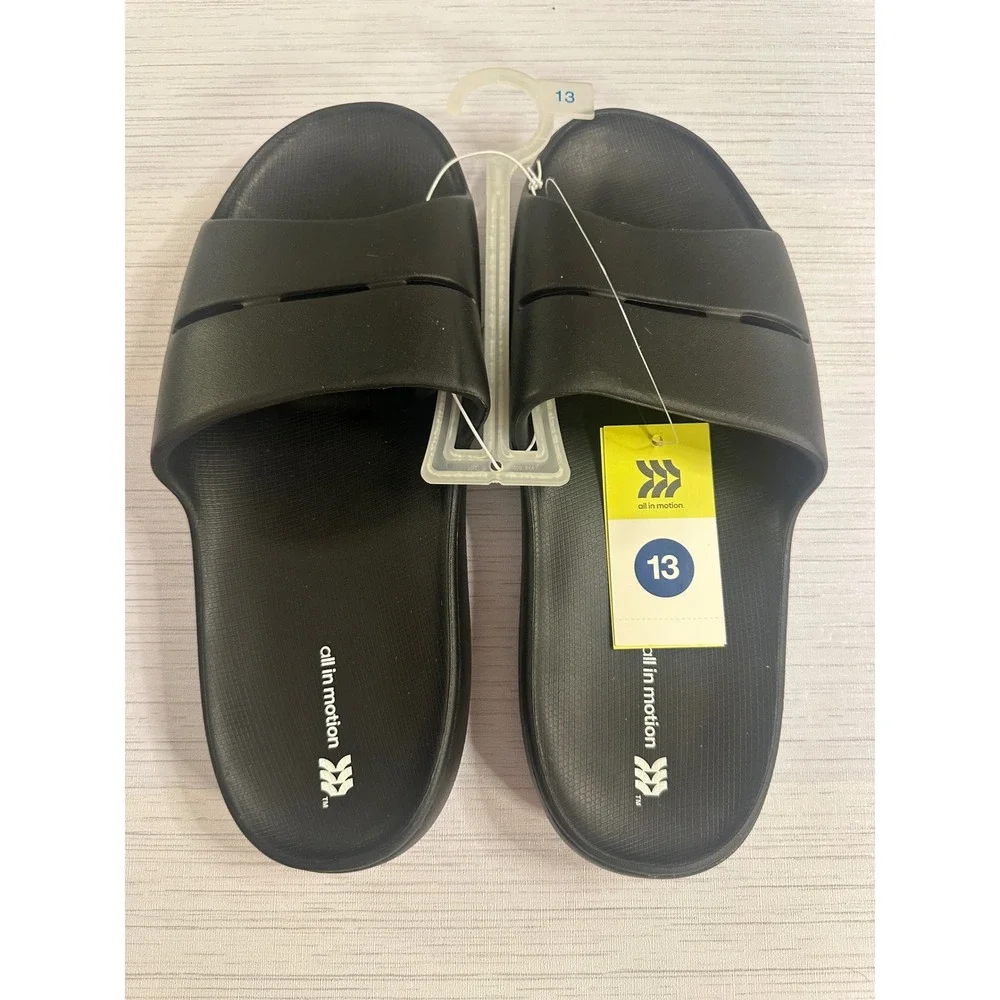 All in Motion Mens Arch Slide Sandals Black Size 13 Athletic Comfort Gym Shoes